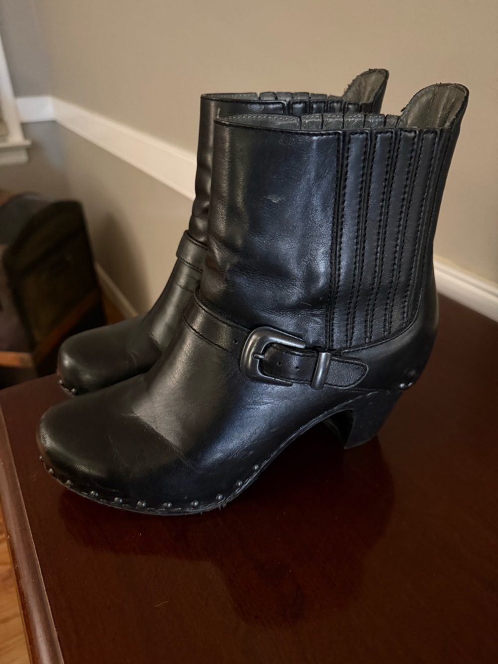 Dansko Black Leather Buckle Ankle Booties